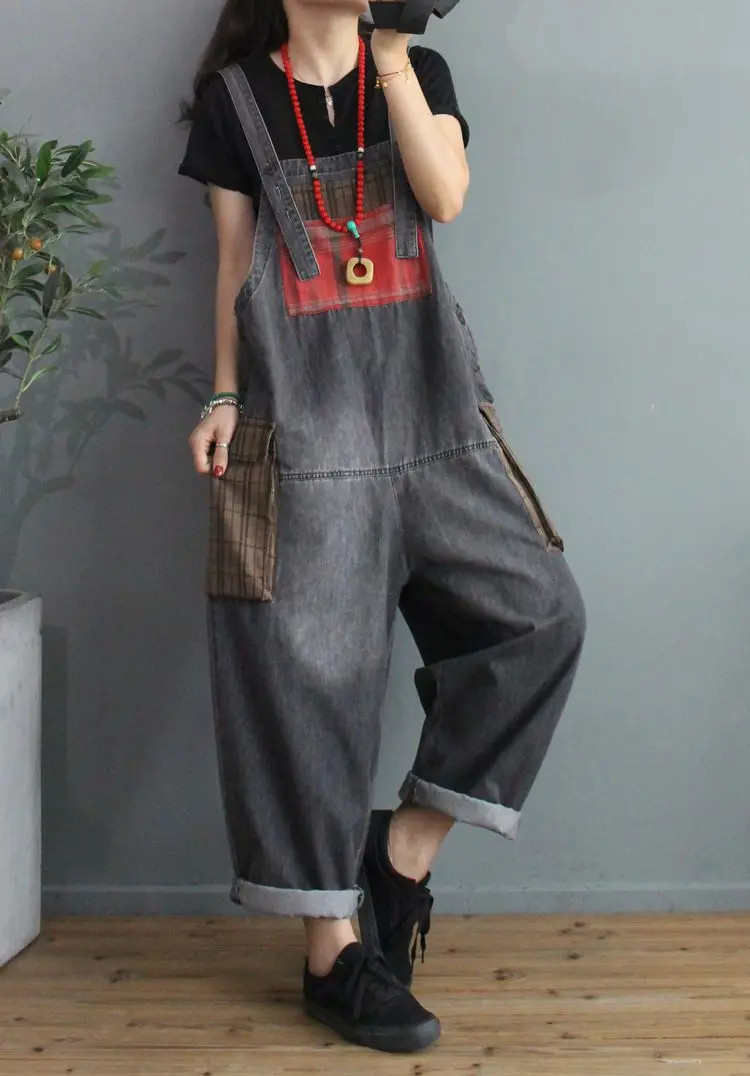 Max LuLu 2020 New Autumn Korean Fashion Designer Womens Plaid Denim Trousers Ladies Printed Vintage Jeans Casual Loose Overalls