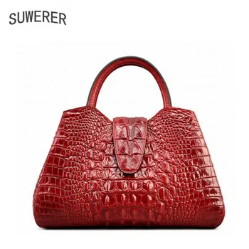 

Real Cowhide Leather Bag Crocodile Pattern Luxury Handbags Women Bags Designer Famous Brand Female Bag High Quality Women Purse