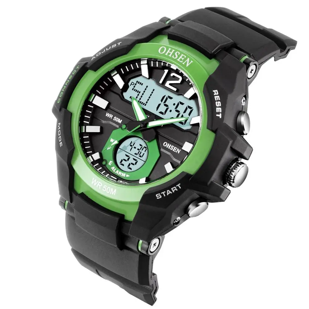 OHSEN Цифровые кварцевые мужские часы reloj hombre 50 м для дайвинга Военный Зеленый