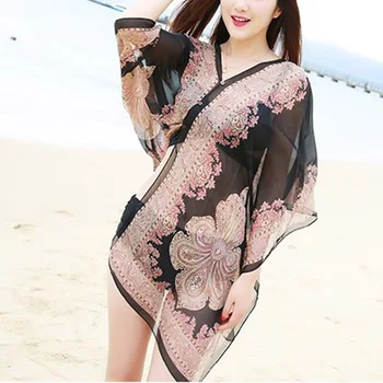 

1pc Women Shawl Boho Floral Print Chiffon Sunproof Beach Bikini Cover Up for Summer THJ99