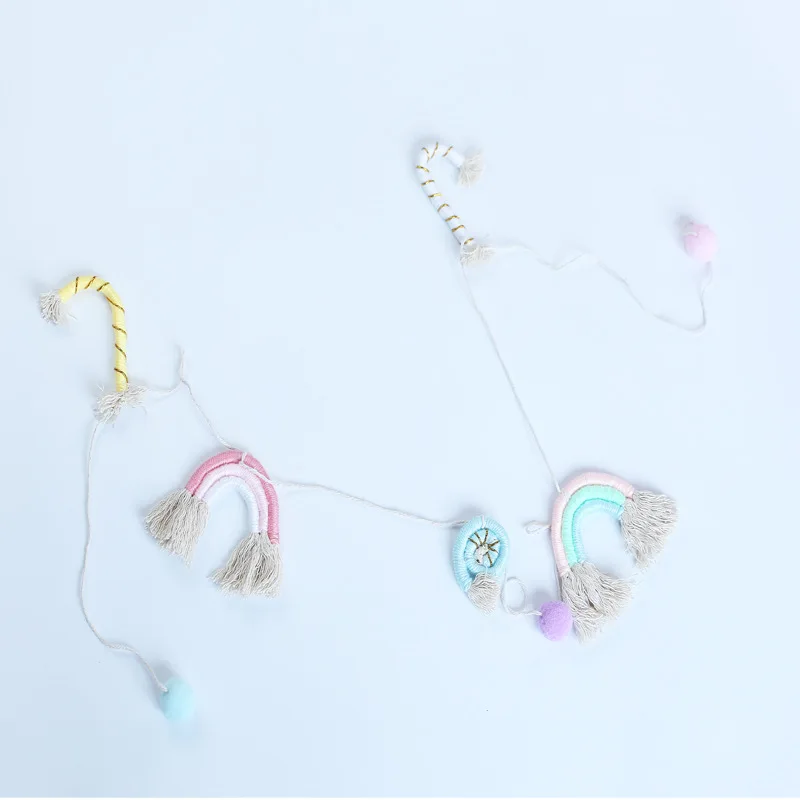 

Ins Nordic Style Hanging Decoration Woven Rainbow Pompom Ornaments Home Wall Children's Room Hanging Wall Decoration Pendant