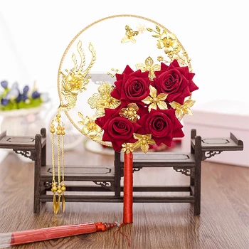 

circular fan Chinese marriage bride get married circular fan Sinicism PreservedFreshFlower made-up articles Flowers fan