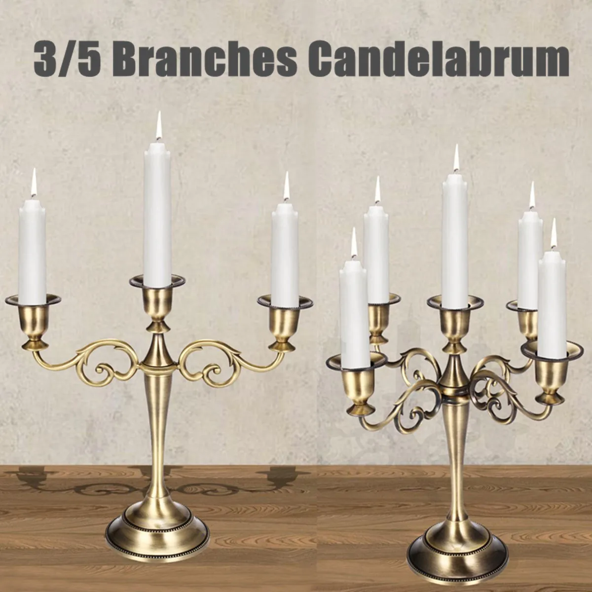 

3/5 Branches Metal Vintage Antique Bronze Candelabrum Candle Holders Retro Romantic Dinner Candle Holders Wedding Party Decor