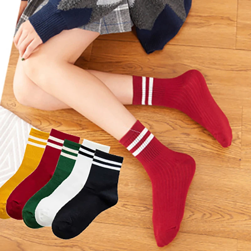 

10Pair/Lot Cotton Socks Women Cute Japanese Harajuku Student Retro Striped Socks Ladies Loose Candy Colors Socks Drop Shipping