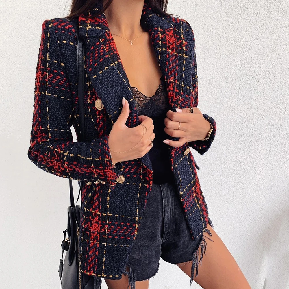 

DUUTI New Women Red Plaid Coat Spring Autumn Vintage Sexy Tweed Suits Jackets Office Ladies Chic Slim Party Fashion Top Coat D25