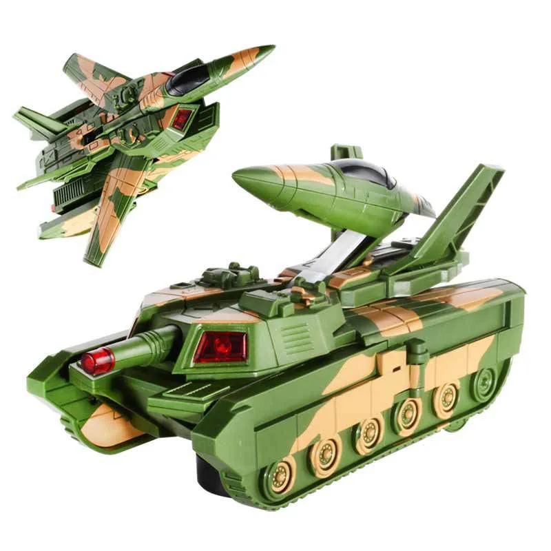 

1Pcs 2 In 1 Creative Multi-Function with LED Light Voice Electric Deformation Plane Tank Toys Novel Funny Vehicles Military toys