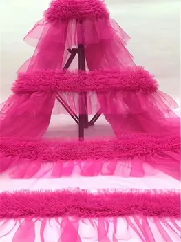 

New mei red French Tulle Lace Fabric High Quality Nigerian Lace Fabric 5Yards For Party Dress FDC93