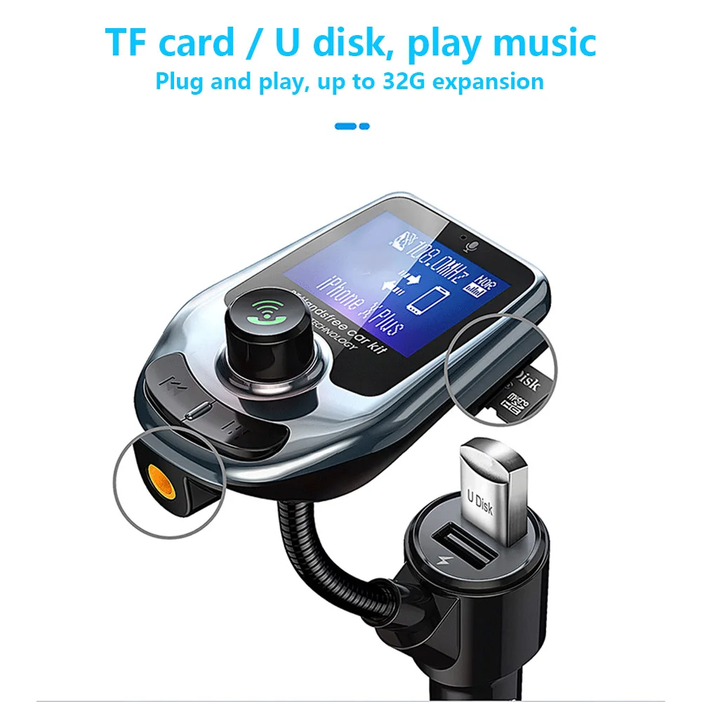 Fm-передатчик, автомобильный беспроводной MP3-плеер QC3.0, зарядное устройство, автомобильный комплект, громкая связь, Bluetooth, mp3 плеер, USB lcd модулятор