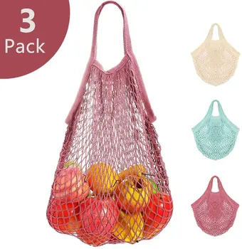 

METABLE 3PCS Cotton Mesh Produce bag Organic Grocery Shopping Bags Tote Handbag for Vegetables Fruit Commodities Outgoing Travel