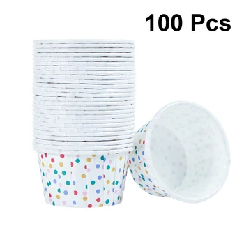 

100pcs Paper Ice Cream Cups Disposable Cake Cup Dessert Bowls Party Supplies for Baking Wedding Birthday (Colorful Dots)