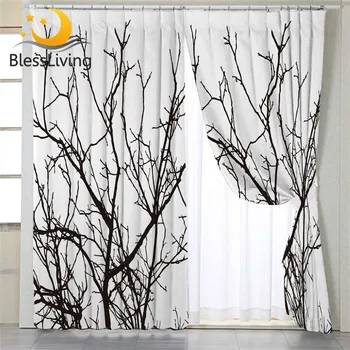 

BlessLiving Tree Branch Curtain 3D Printed Window Treatment Drapes 1-Piece Weed Plant Bedroom Curtain Nature Blackout Curtain