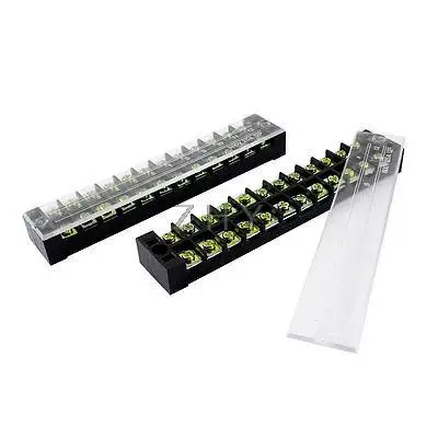 

2 Pcs Dual Row 12P Covered Screw Terminal Block Strip Black 600V 25A w Cover