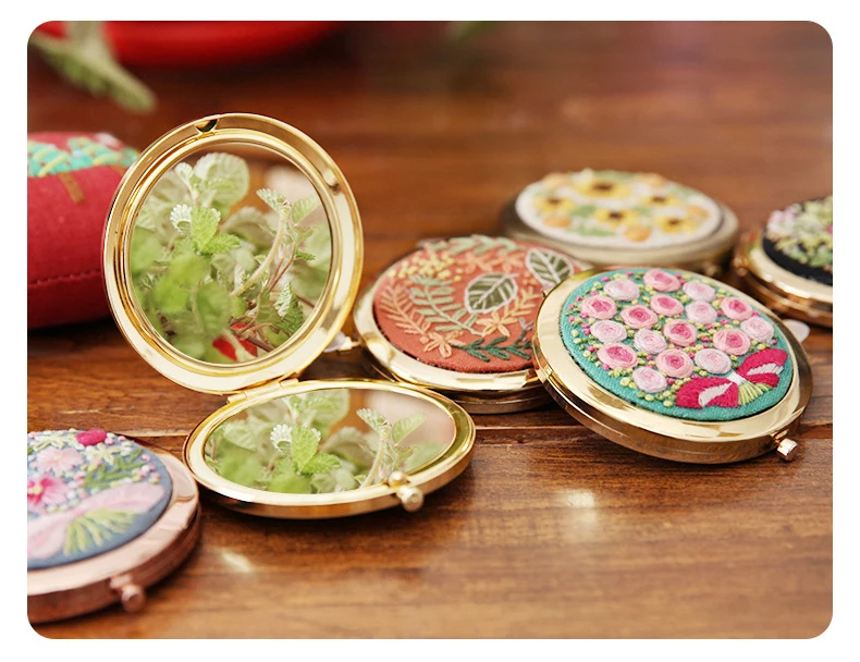 DIY embroidery makeup mirror portable folding double-sided mirror Manual Beginner Novice Production 3D Cloth Embroidery-8