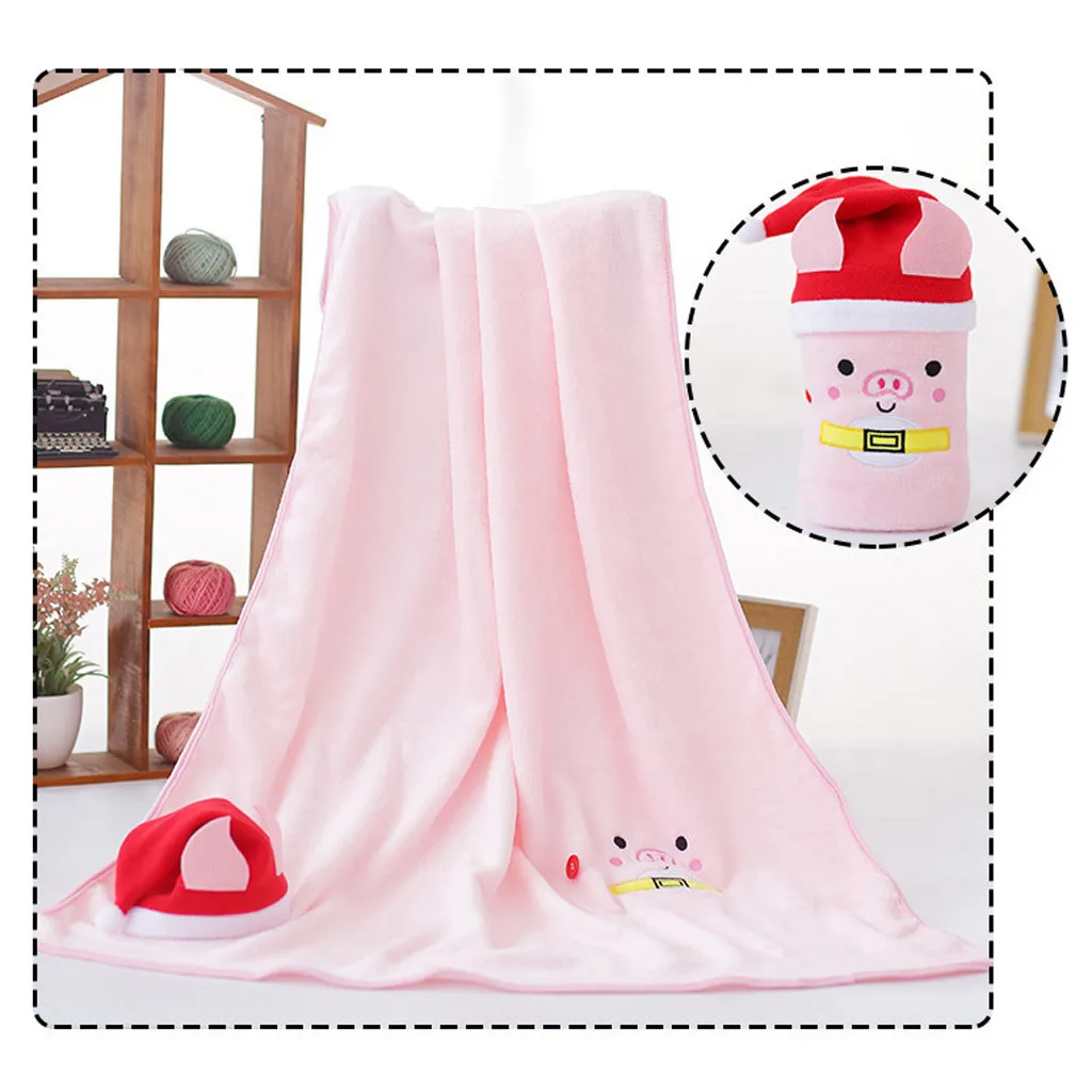 OUNEED 1 Pc Hat and Flannel Blanket Set Snowman Super Soft Christmas Cartoon Flannel Fluffy Blanket Bed Sofa Children Gift#45 - Цвет: B