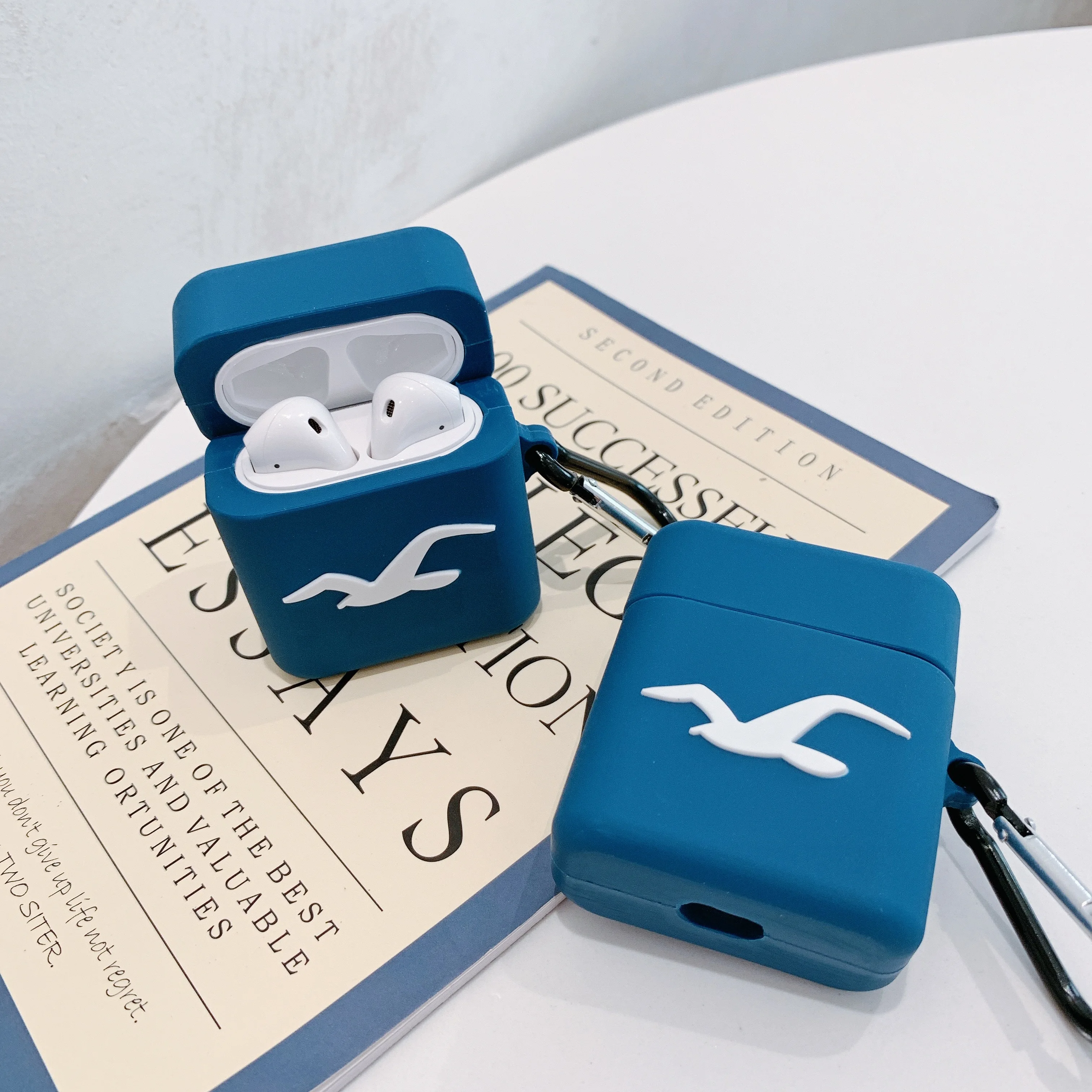 Белый силиконовый чехол с логотипом чайки для Apple Airpods 1/2, чехол для беспроводных наушников с Bluetooth, чехол для зарядки, сумка для airpod, чехол для гарнитуры, зарядная коробка
