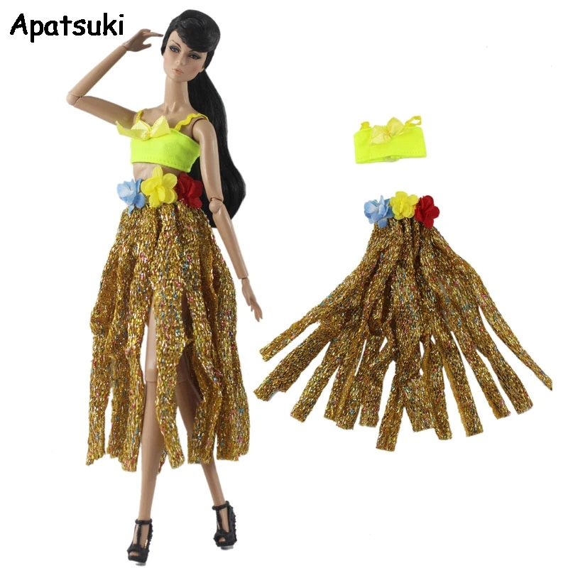 Комплект одежды для куклы Барби 1 комплект желтый топ жилет Полосатая юбка костюм