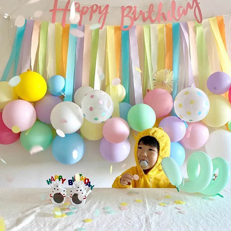 

34pcs Color Garland Paper with The Same Paragraph Roll Balloon Wall Children's First Birthday Party Decoration Photo Background