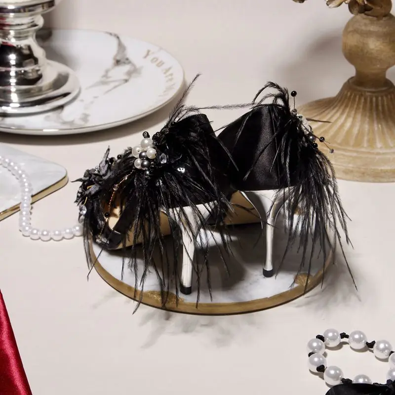 Новейший дизайн Black Satin Вечерние Туфли на высоких каблуках, туфли для выпускного класса «Люкс» острый носок свадебные туфли для праздничных мероприятий на шпильке церемонии женские туфли-лодочки