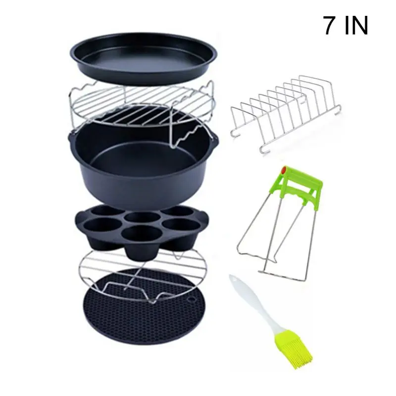 New 9pcs/set 6/7/8 Inches Air Fryer Accessories Kitchen Pizza Tray Grill Toast Rack