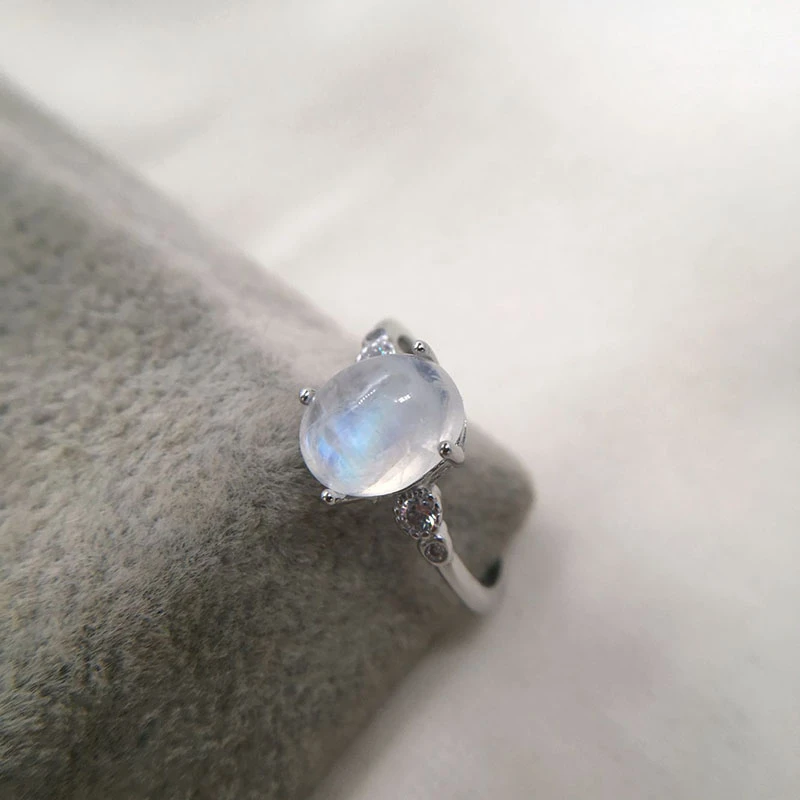 925 стерлингового серебра Овальный натуральный лунный камень CZ Accent кольца для женщин девочек Свадебные обручальные ювелирные изделия регулируемый палец