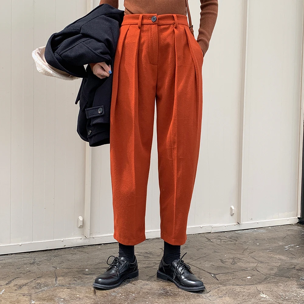 HziriP Winter Thick Women Radish Pants OL Formal Plus Size Woolen Pants Female Autumn High Waist Loose Harem Trousers 5 Colors HziriP Winter Thick Women Radish Pants OL Formal Plus Size Woolen Pants Female Autumn High Waist Loose Harem Trousers 5 Colors