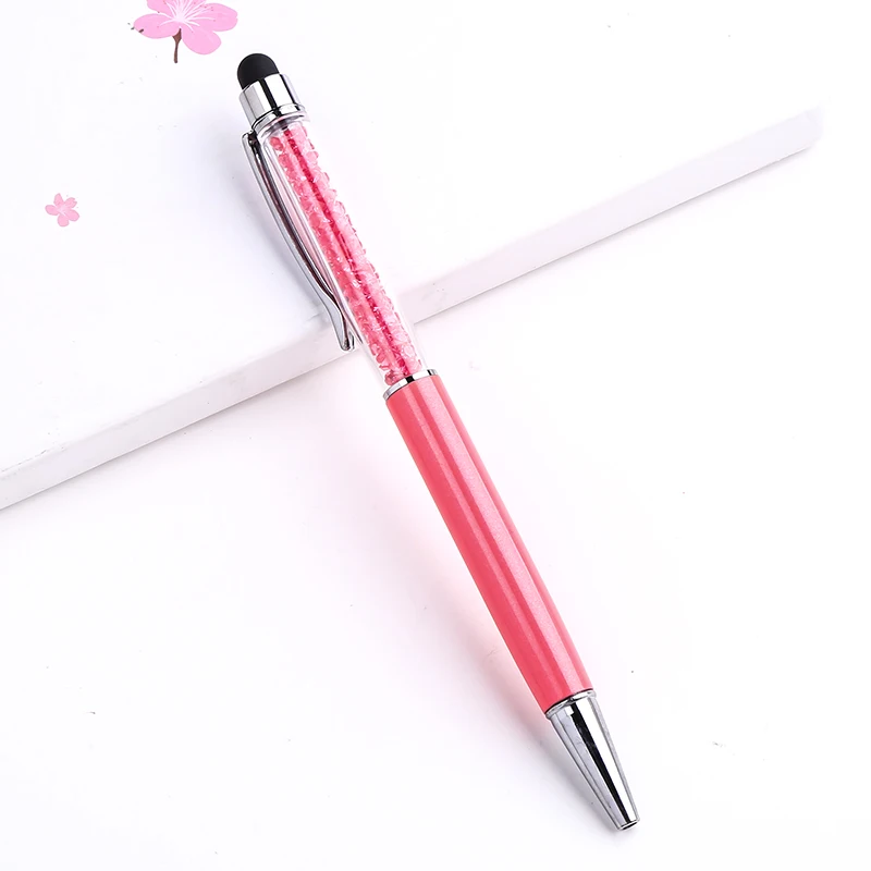 rose red Kawaii Rainbow Color Glitter Ballpoint Pen Crystal Screen Touch Stylus Luxury Custom Logo School Stationery Office 0.5mm Supply - Цвет: rose red