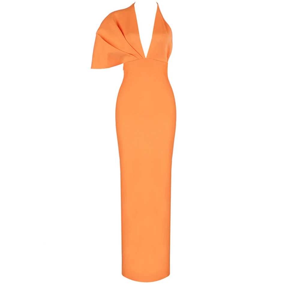 Ailigou, осень, новинка, Бандажное женское оранжевое сексуальное облегающее платье с глубоким v-образным вырезом и открытой спиной