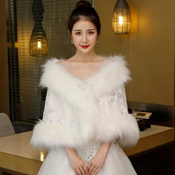2021 Red/White Wedding Bolero Winter Bridal Shrug Faux Fur Wedding Shawls Women Wraps Bridal Jacket Party Coat Bridal Shawl WW69