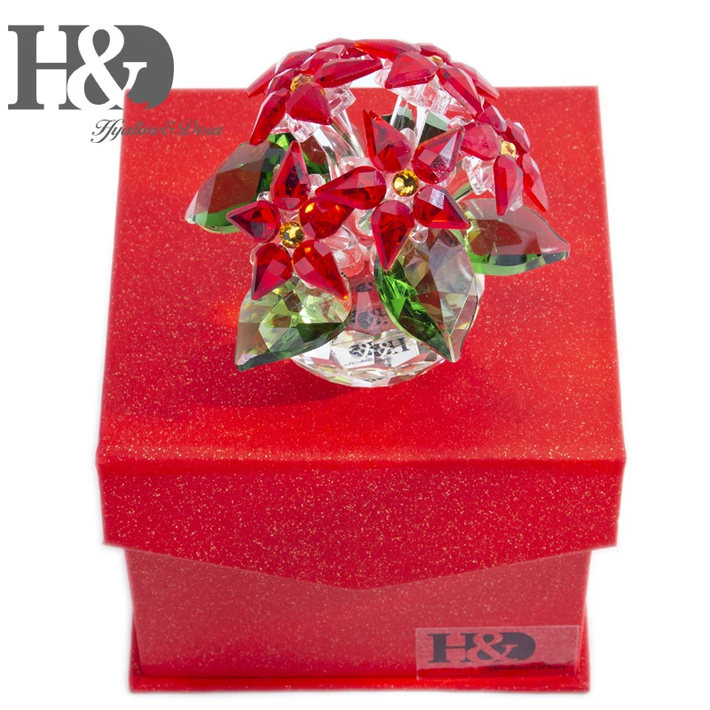 H& D Кристалл Poinsettia большой красный зеленый прозрачный Праздничный Орнамент домашний стол пресс-папье Свадьба Рождество ветка цветы коллекция