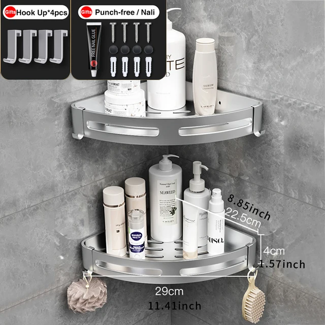 Space Aluminum Bathroom Shelf Shower Shelves Nodrill Wall Mount Shower