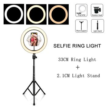 

LED Dimmable Selfie Ring Light with Tripod Cell Phone Holder Desktop LED Lamp USB Big Photography Ringlights for Makeup Video