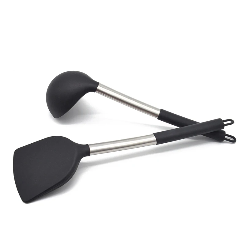 

2 Pcs Simple Silicone Spoon Shovel Kit Stainless Steel Handle Silicone Kitchen Shovel Soup Spoon Household Kitchen Gadget Set
