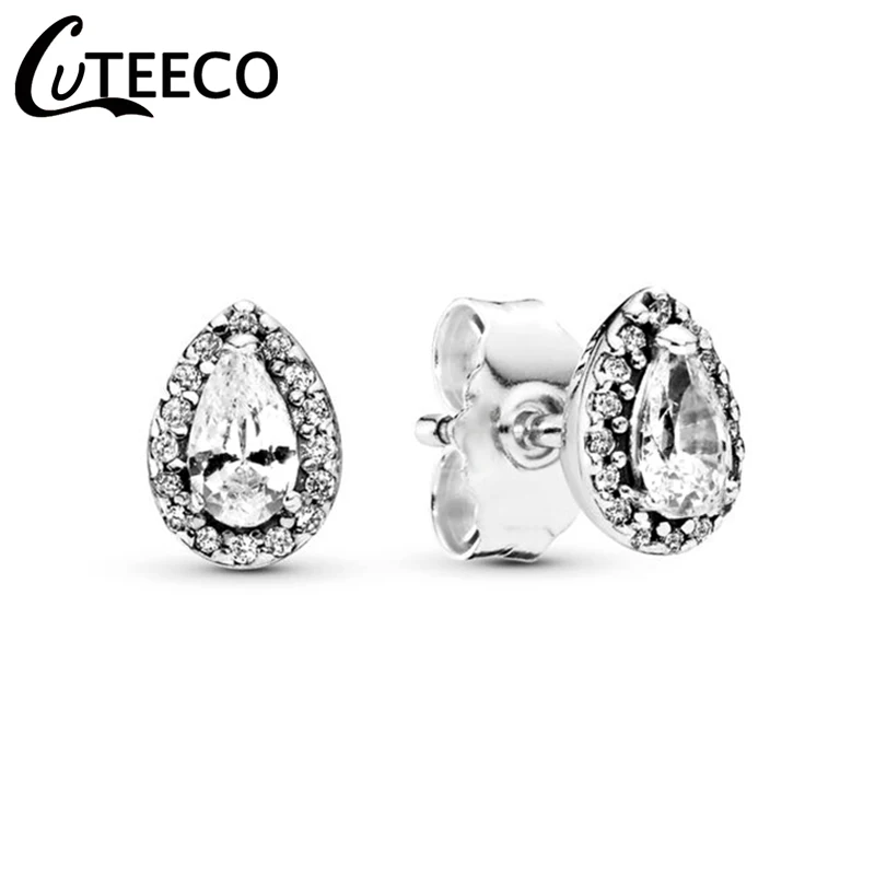 Новые большие серьги-гвоздики CUTEECO 2019 с цирконом со сверкающими каплевидными