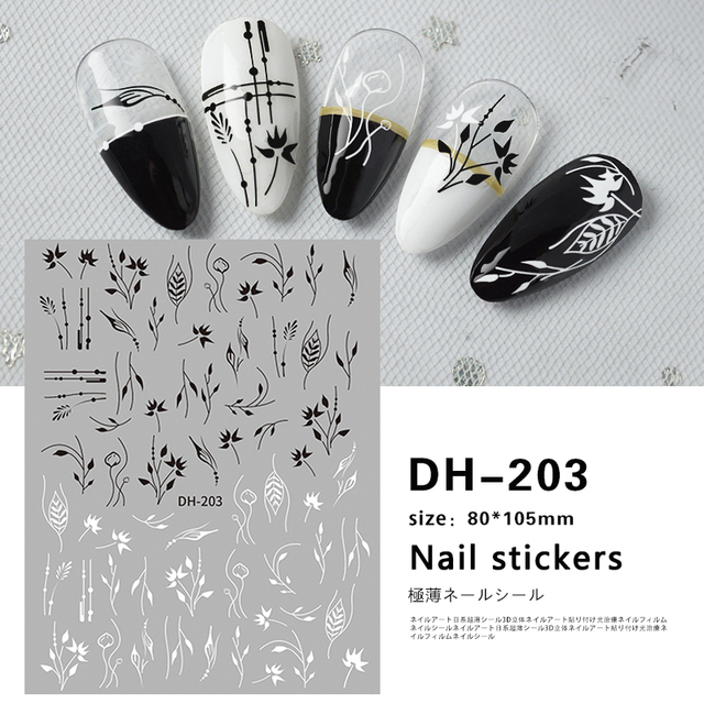White Flowers Nail Art  Adhesive Stickers for Nails Cute Paper Parts With Avocado Direct Paste Decals Designs Manicure