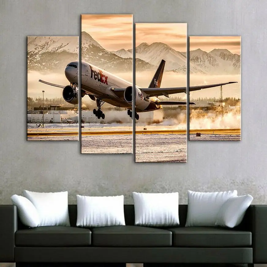 No Framed 4 Pcs Express Airplane Decollo Airport Wall Art Canvas Poster Picture Paintings Home Decor Per La Decorazione Del Soggiorno