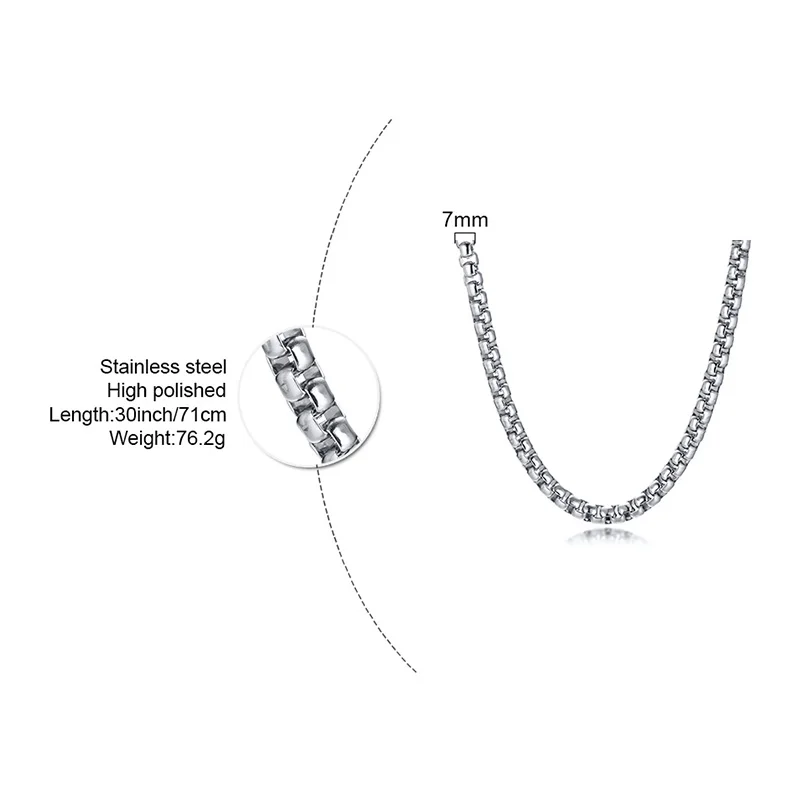 Round Box Chain Men Boys Gold Silver Black Plated Stainless Steel Chain Collars Unisex Jewelry Gifts 18 to 30 Inch stainless steel necklace,metal necklace,sterling chain necklace