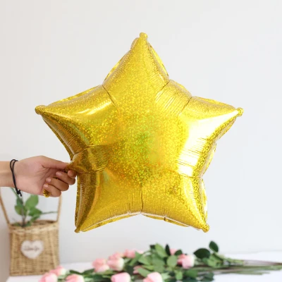 gold 5pcs/lot 18inch Gold Laser Metallic Star Foil Balloons Wedding Kid Bridal Shower Birthday Party Decor Helium Inflatable Globos - Цвет: gold