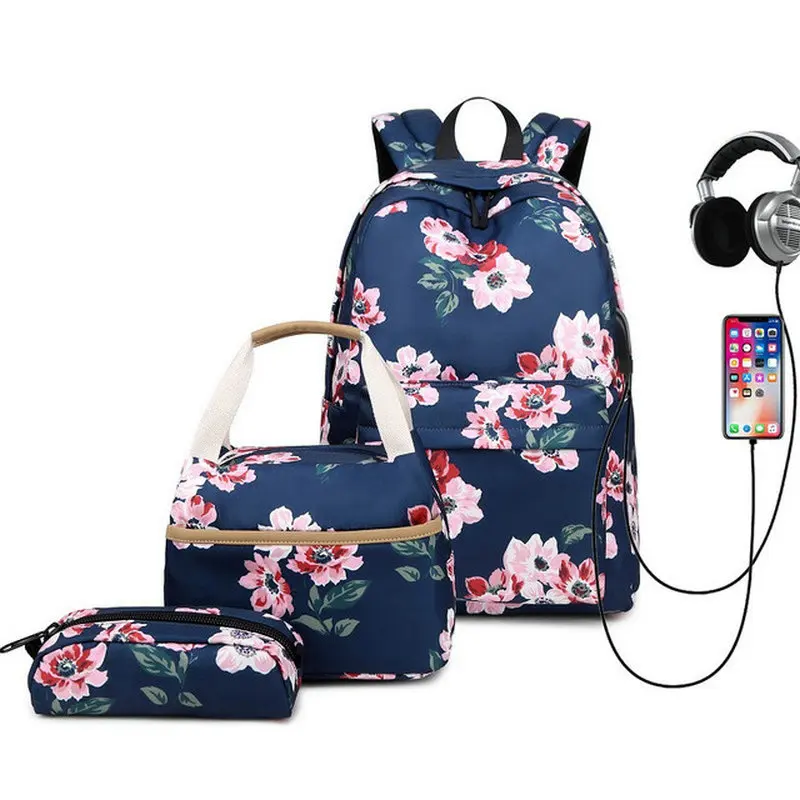 photo color USB кабель для зарядки с модным принтом женский рюкзак для девочек детские школьные рюкзаки 3 шт./компл. для детей, школьные рюкзаки для девочек Moclila - Цвет: photo color