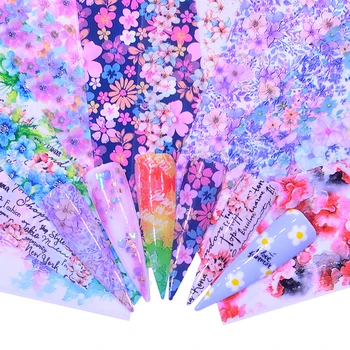 

Nail Foil Sticker Set Holographic Starry Sky/Flower Adhesive Wraps Transfer Paper Marble Shining Nail Art Decal Gel Slider