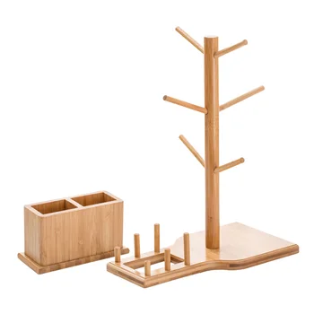 

1PC Coffee Cup Holder Set Bamboo Mug Rack and Spoon Storage Box Cups Stand Organizer for Home Cafe