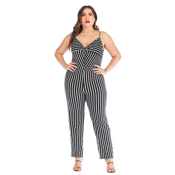 

sexy spaghetti strap stripe jumpsuit women knitting plus size 5XL long Romper