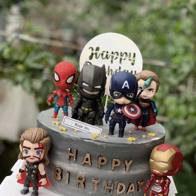 6pcs Lot Kid Favor Avengers Birthday Party Avengers Cake Decoration Plastic Spiderman Superhero Iron Man Captain America Decor Cake Decorating Supplies Aliexpress