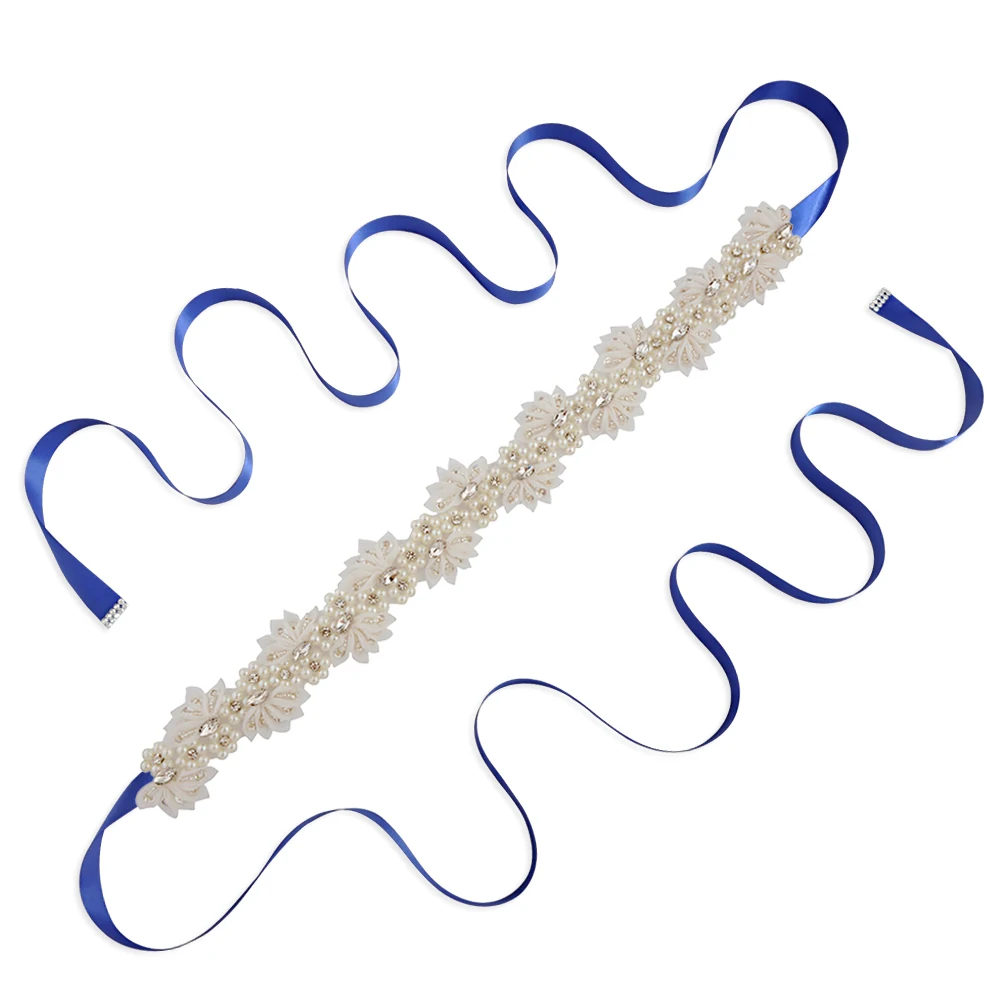 royal blue TRiXY S232 жемчуг свадебный пояс Лента Свадебная со стразами элегантный жемчуг бисером свадебный пояс, лента аксессуары для свадебных платьев - Цвет: royal blue
