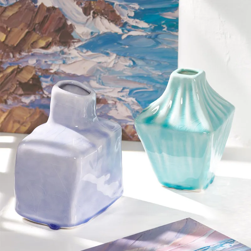 Nordic Creative Manual Cracked Glaze Art Vase Ceramic Flower Hydroponic Device Desktop European Home Decoration Accessories | Дом и сад