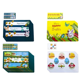 

PVC Mat Easter Placemat Set Printed Dining Room Kitchen Table Mat Holiday Home Decorations 6 Placemats and 6 Coasters