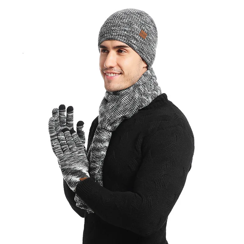 Мягкая флисовая подкладка стрейч громоздкая Skully полосатая шапка шарф бесконечность Сенсорный экран перчатки набор толстый флис подкладка зимняя шапка