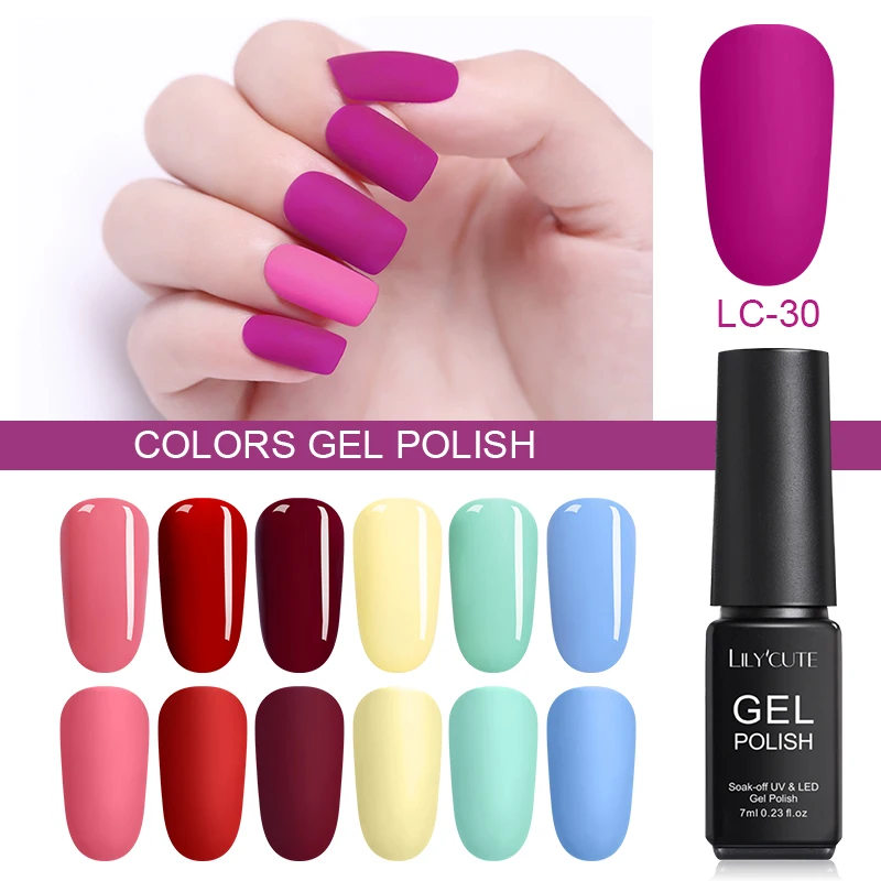 LILYCUTE Matte UV Gel Nail Polish Matte Top Coat Color UV Gel Nail Art Varnish Hybrid 3