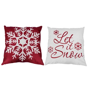 

18 x 18 Inch Beautiful Snowflake In Red Flax Throw Pillow Case Square & Let It Snow Beautiful Snowflakes Flax Throw Pillow Case