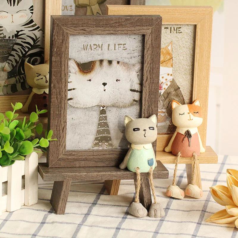 6 Inch Creative Japanese Wood Resin 3D Cartoon Cute Cat Photo Frame Cartoon Desktop Frames Home Decor for Livingroom Kids Gift