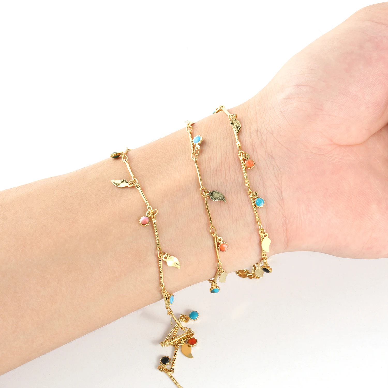 1M Stainless Steel Enamel Daisy Flower Chain Colorful Gold Chains for DIY Anklet Bracelet Necklaces Jewelry Making Supplies